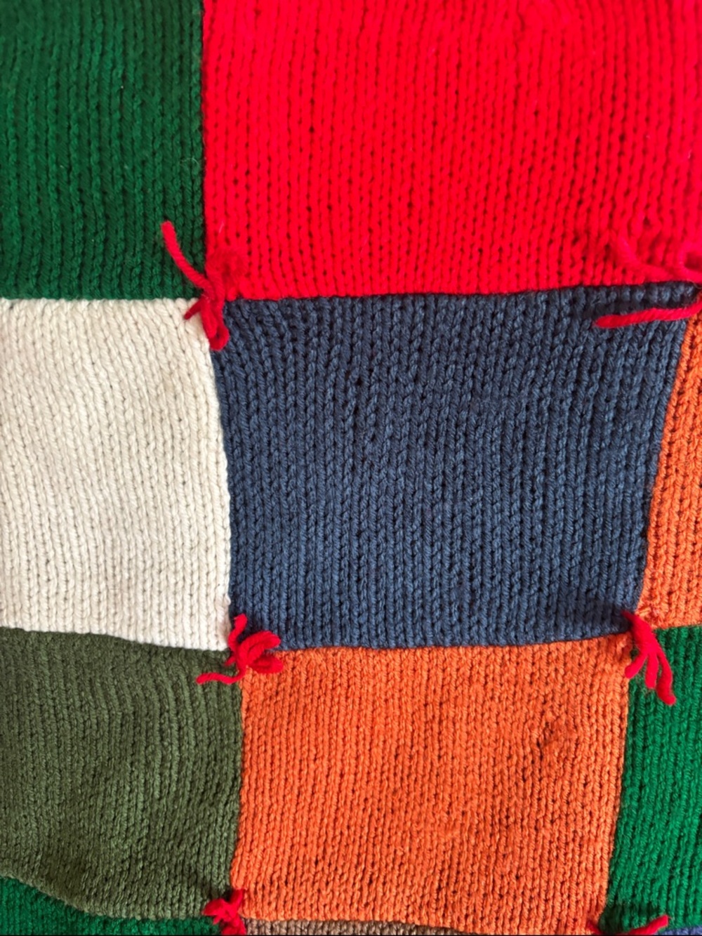 Handmade! Colorblock Knit Patchwork Throw Blanket - Multicolor - Picture 2 of 3